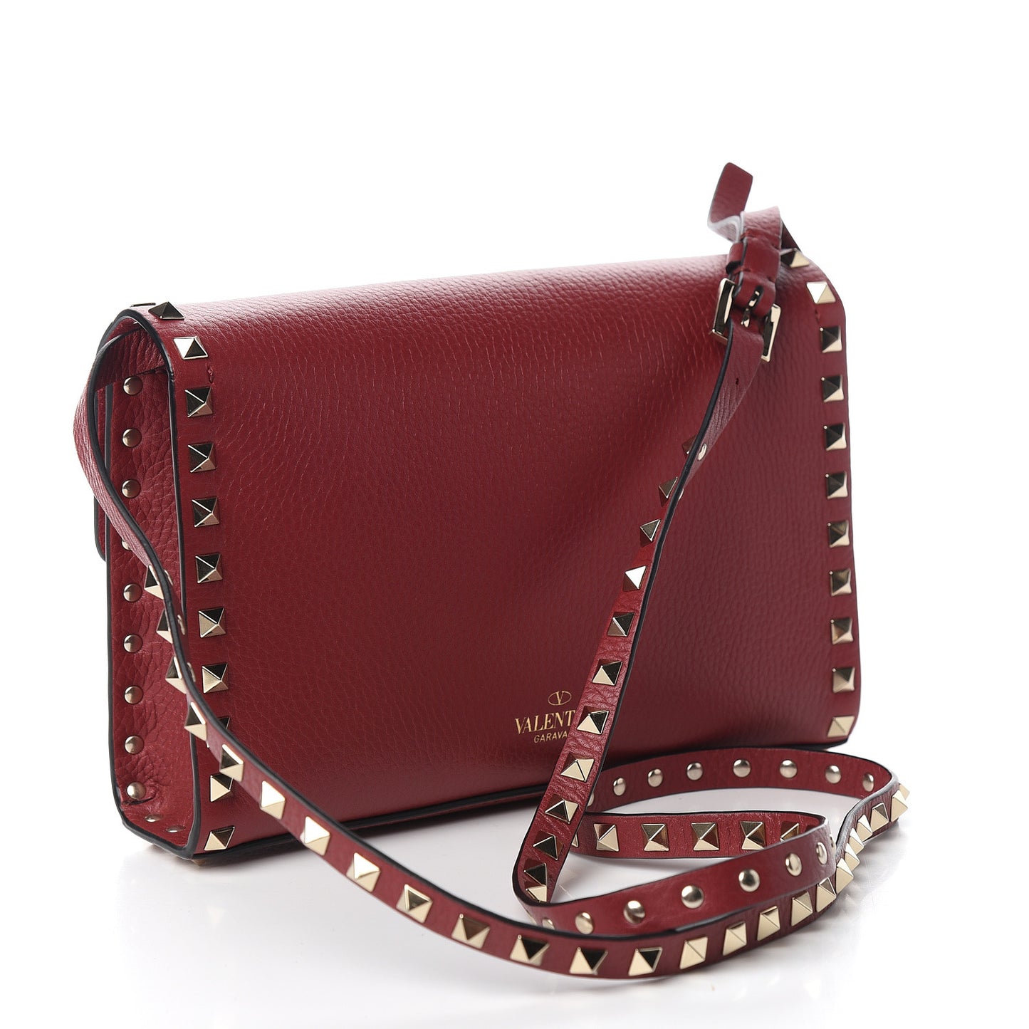 Pebbled Calfskin Medium Rockstud Flip Lock Crossbody Bag Rubino
