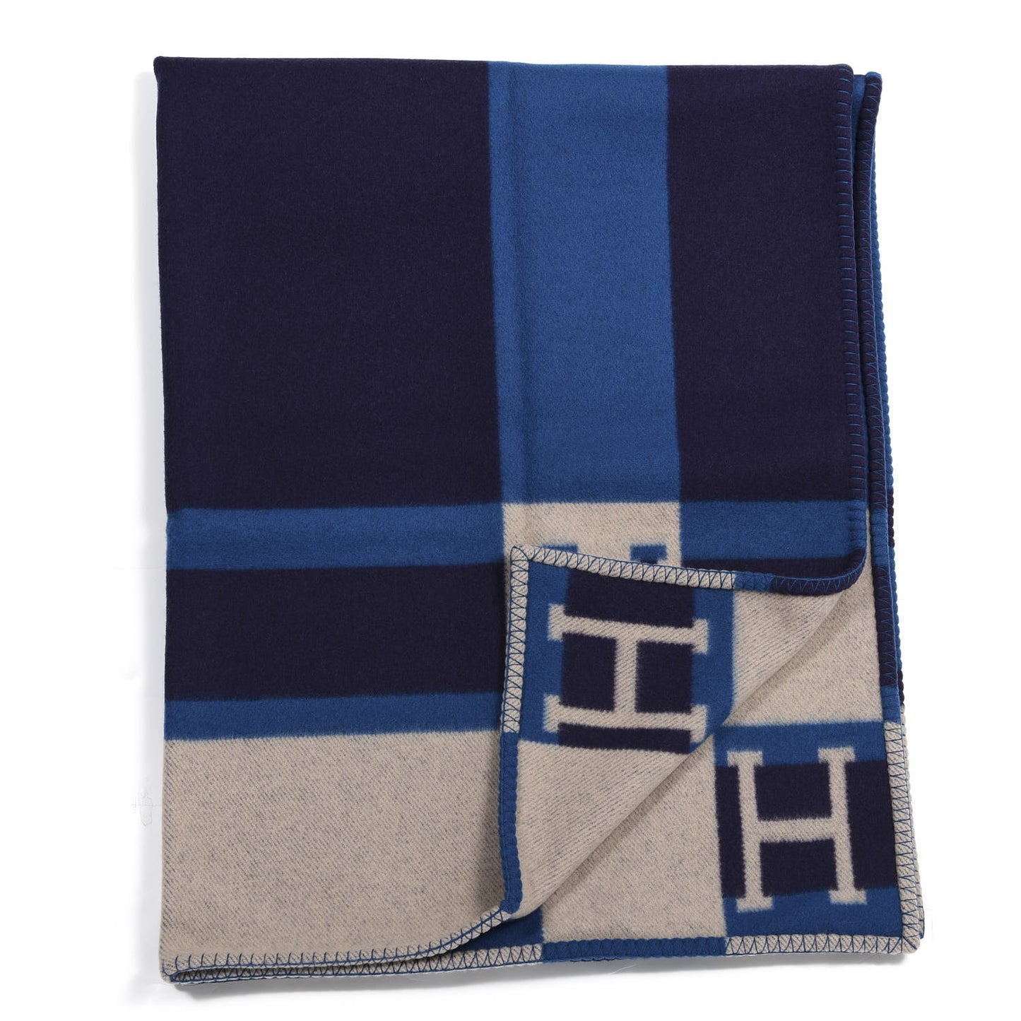 Wool Cashmere Avalon Bayadere Throw Blanket Marine