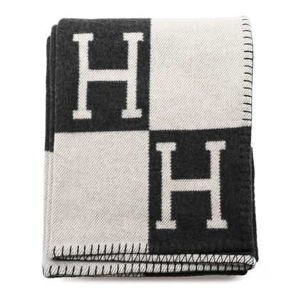 Hermes Wool Cashmere Avalon Signature Blanket Ecru Gris Fonce 1 of 3