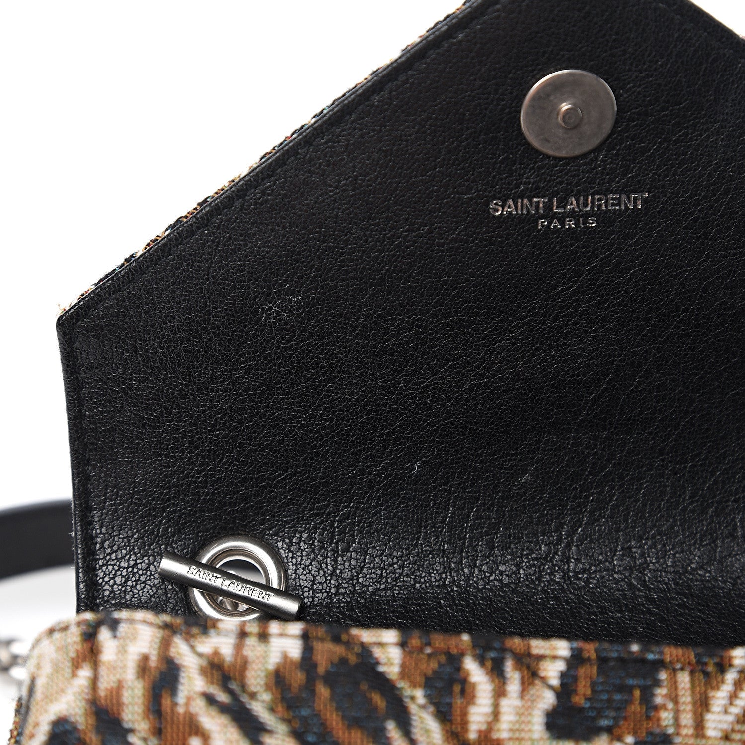 Saint Laurent Jacquard Leopard Matelasse Chevron Monogram Baby Chain Bag Black 8 of 13
