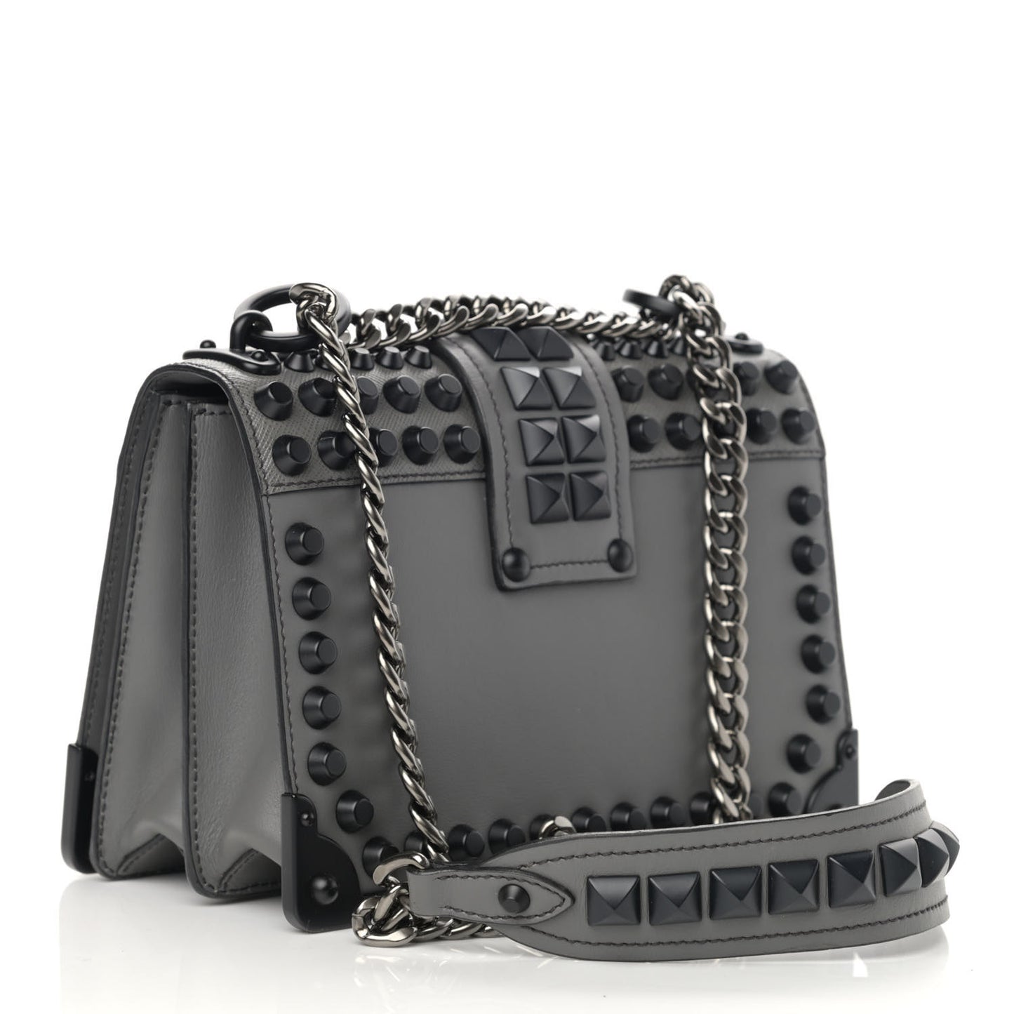 City Calfskin Saffiano Studded Cahier Bag Mercurio