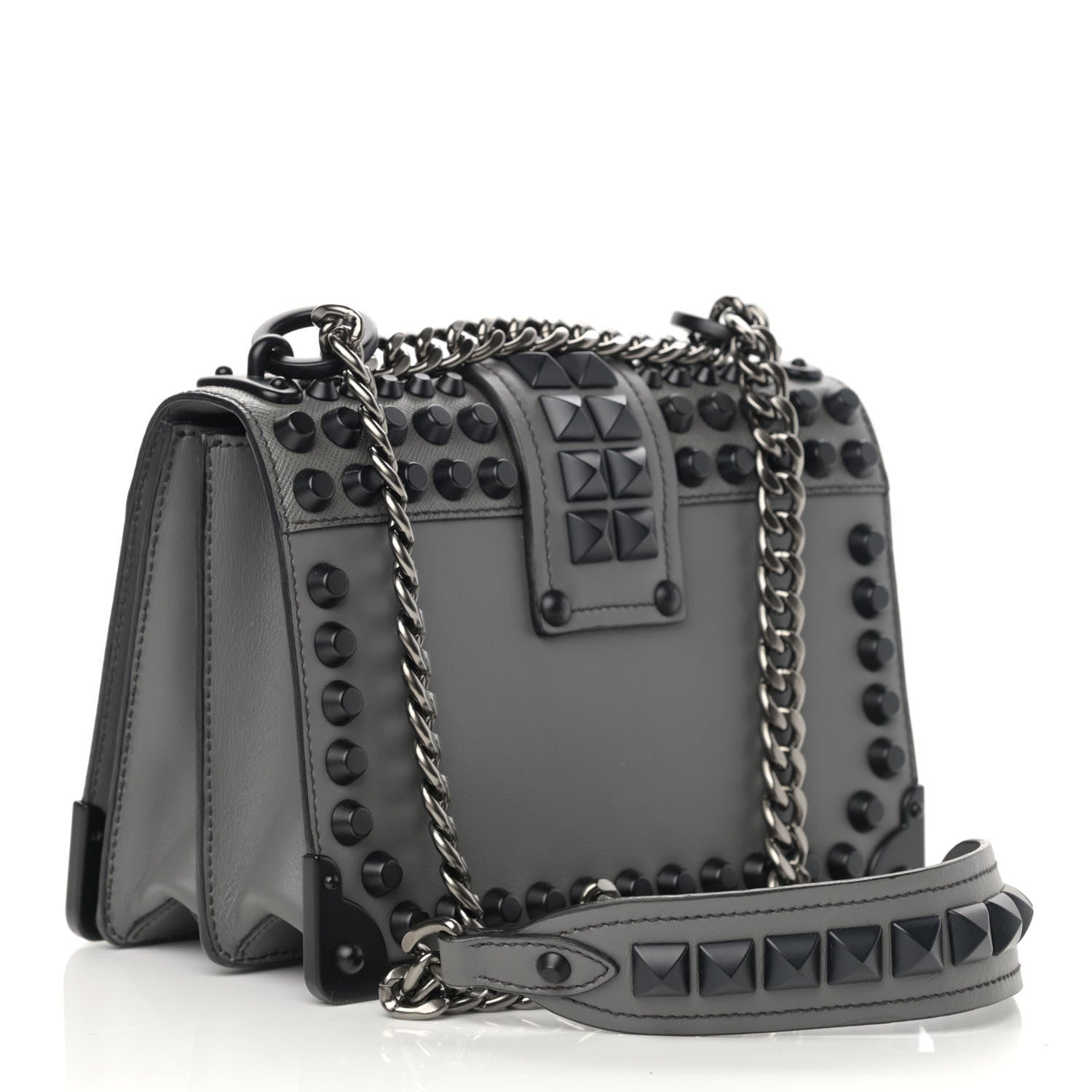 Prada City Calfskin Saffiano Studded Cahier Bag Mercurio 3 of 13