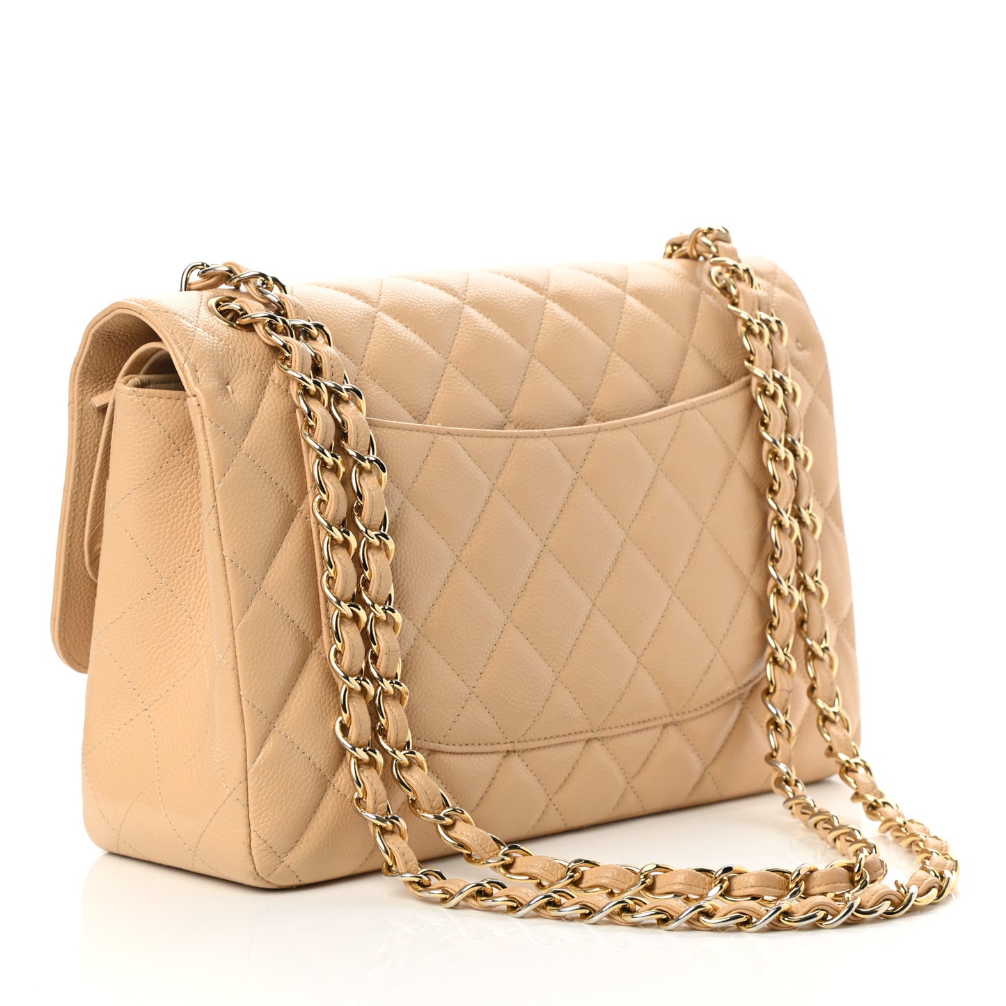 Caviar Quilted Jumbo Double Flap Beige Clair