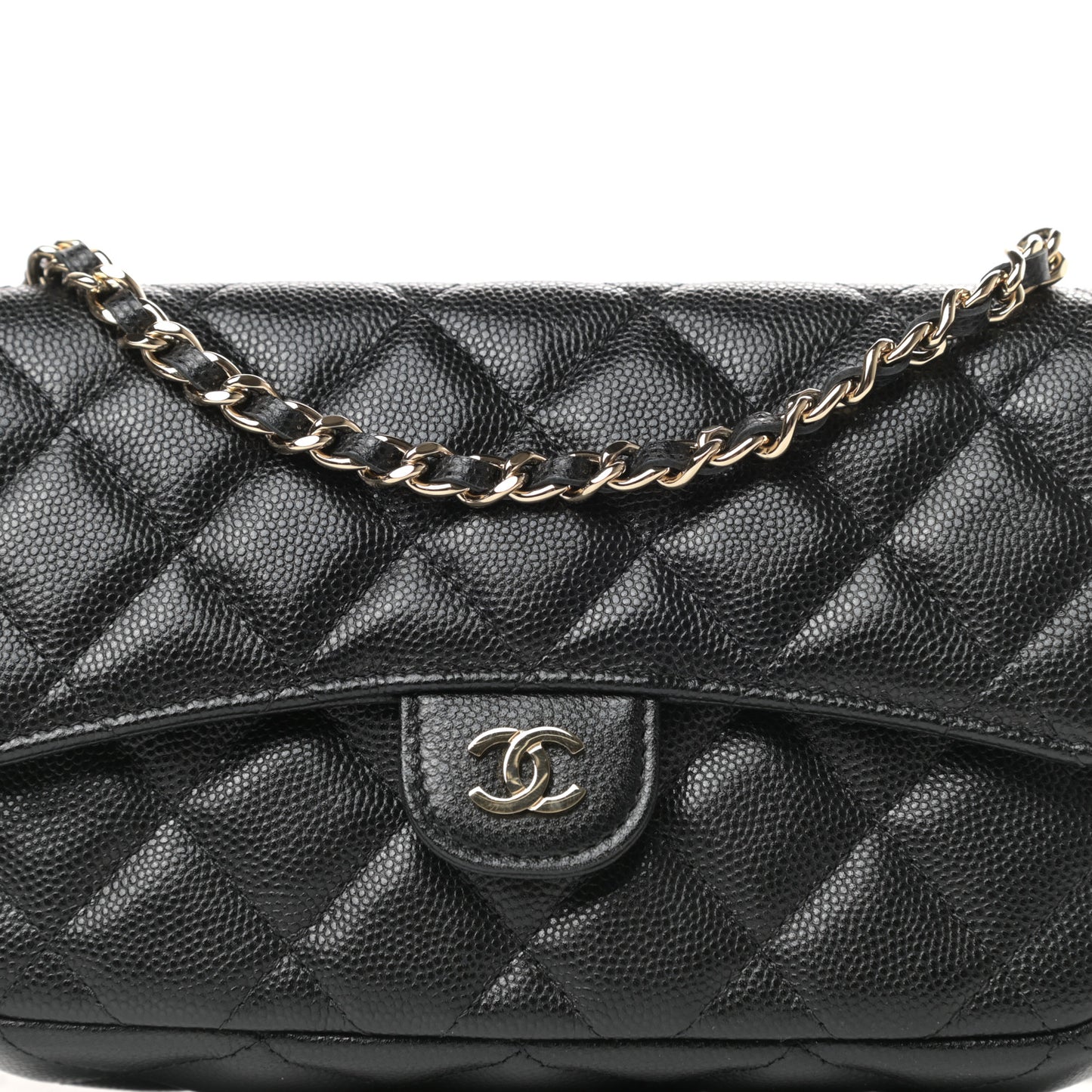 Caviar Quilted Flap Phone Holder With Chain Black