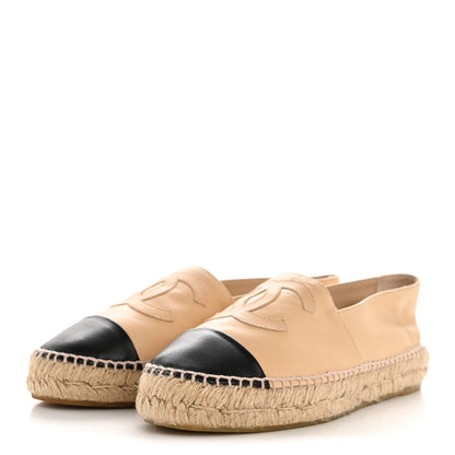 Chanel Lambskin CC Espadrilles 37 Beige Black 4 of 10