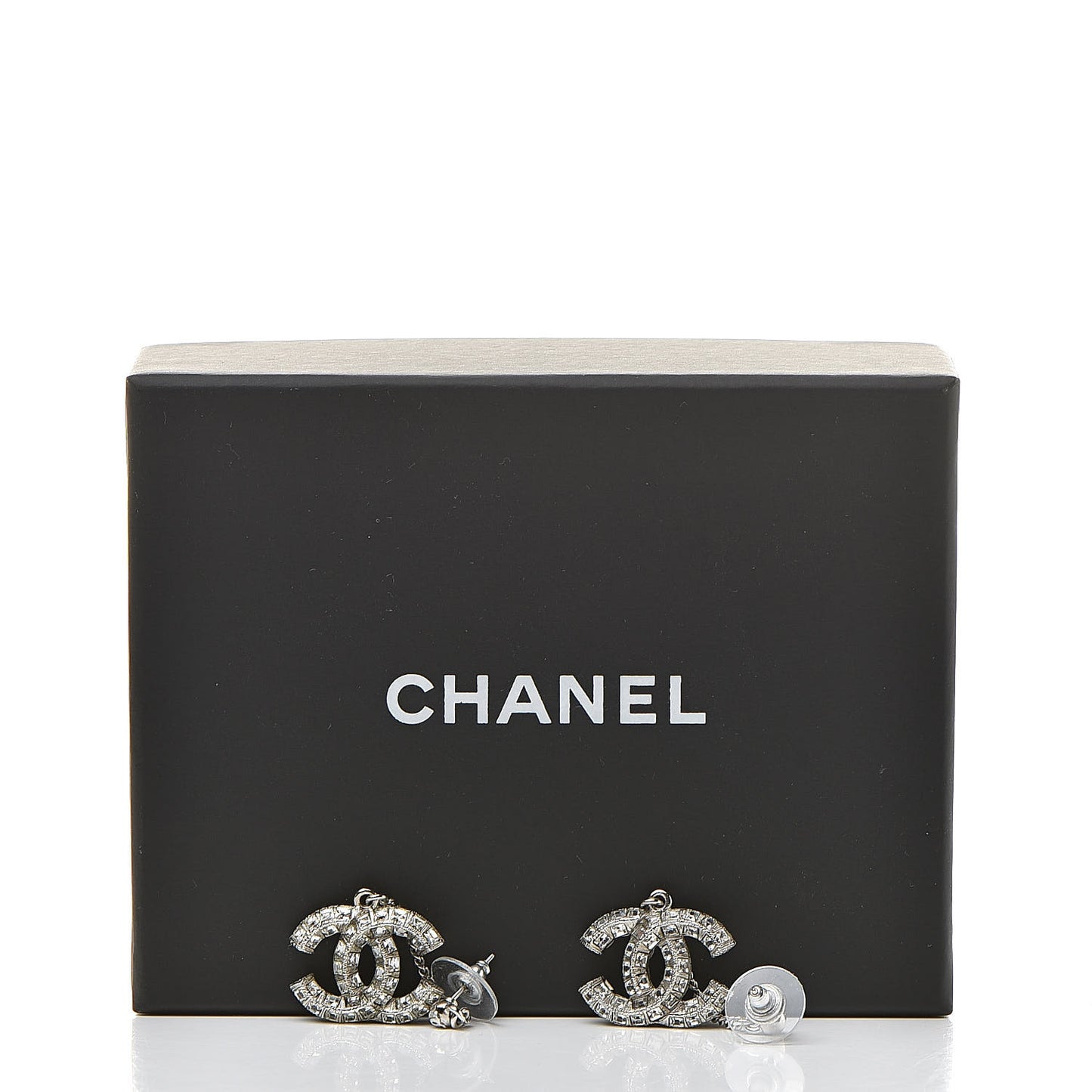 Baguette Crystal CC Drop Earrings Silver