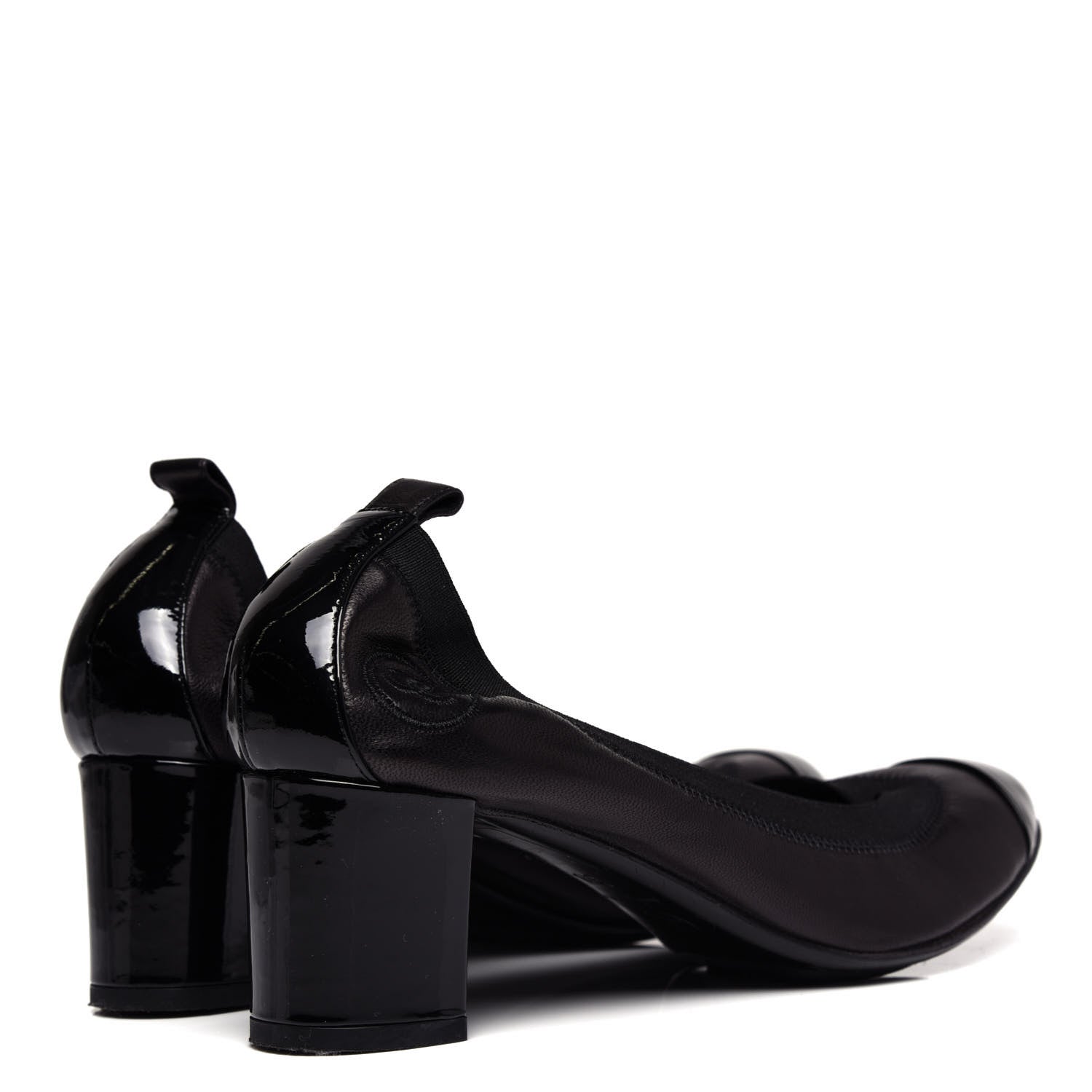 Chanel Lambskin Patent CC Elastic Stretch Pumps 38 Black 4 of 10