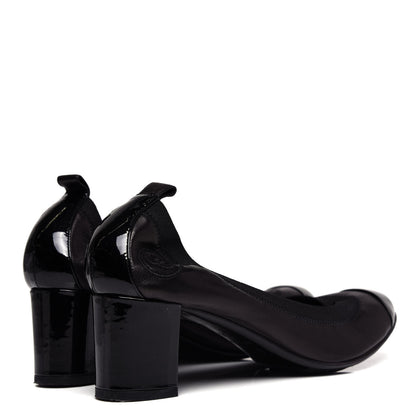 Chanel Lambskin Patent CC Elastic Stretch Pumps 38 Black 4 of 10