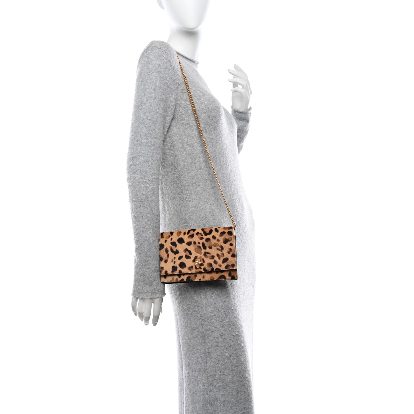 Calf Hair Leopard Print Skull Mini Crossbody Bag