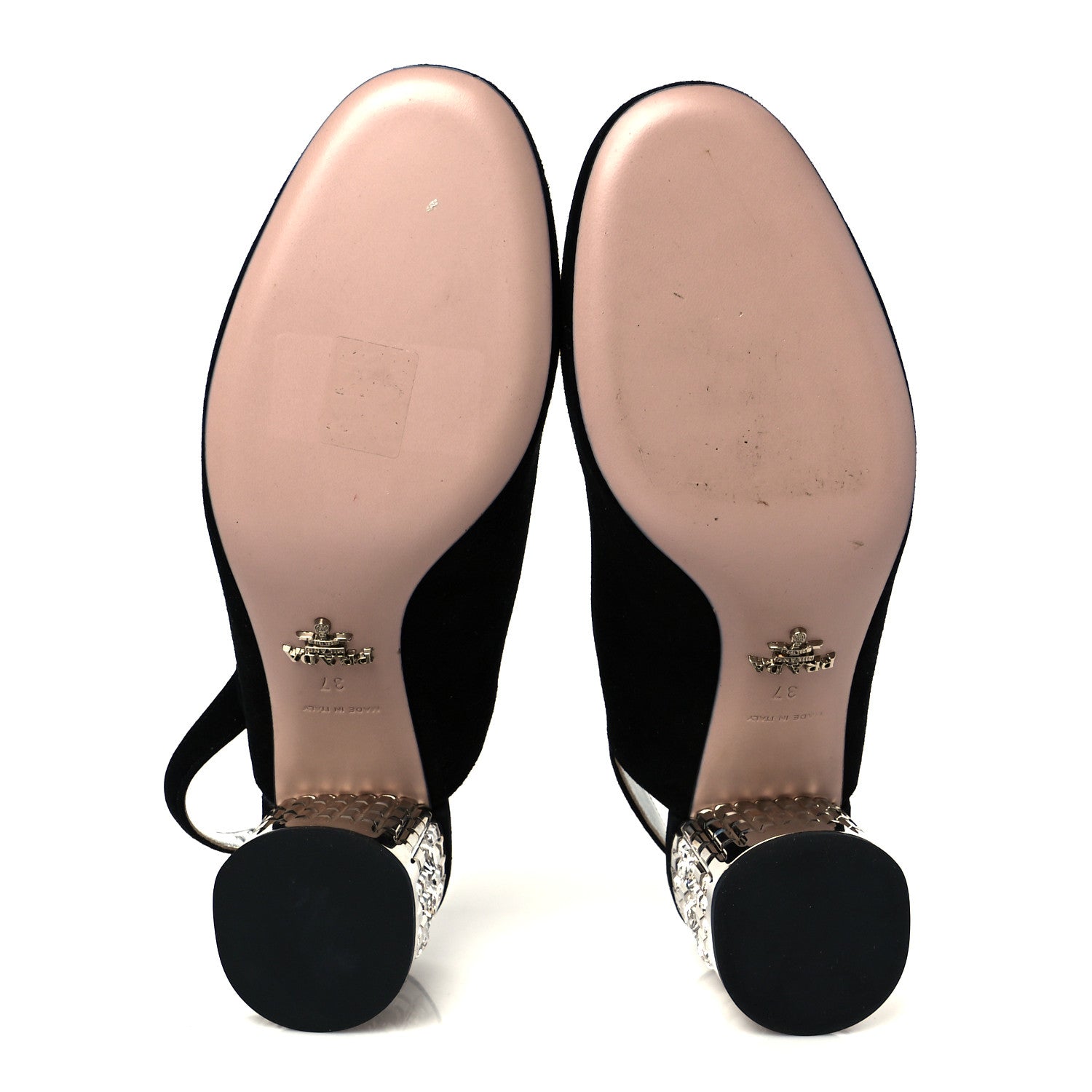 Prada Suede Crystal Block Heel Slingback Pump 37 Black 7 of 10