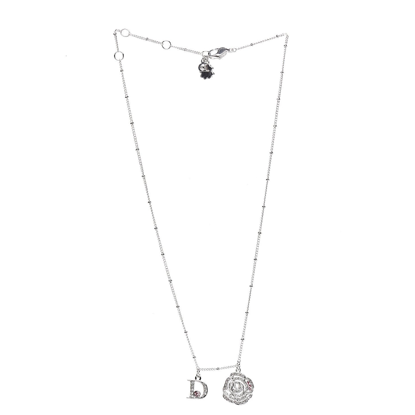 Metal Crystal Flower D Necklace Silver Pink