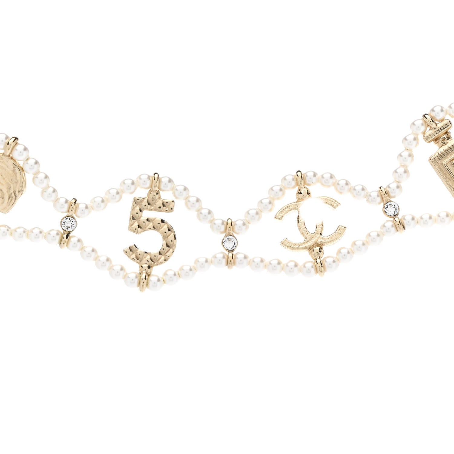 Chanel Pearl Crystal CC No 5 Perfume Bottle Choker Necklace Gold 4 of 6