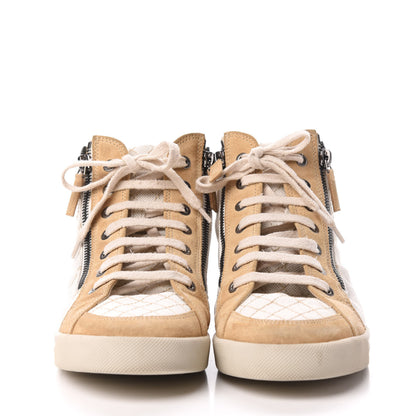 Chanel Toile Suede CC High Top Sneakers 38.5 Beige White 2 of 6