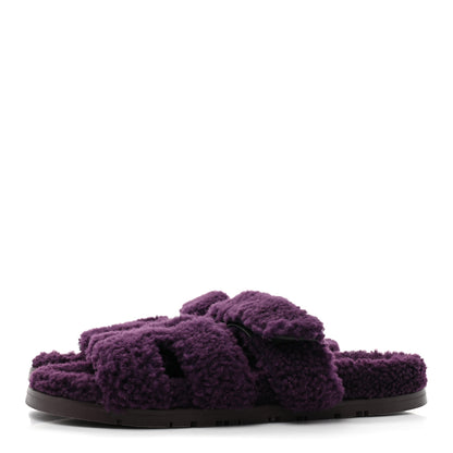 Hermes Woolskin Womens Chypre Sandals 38.5 Violet Fonce 3 of 7
