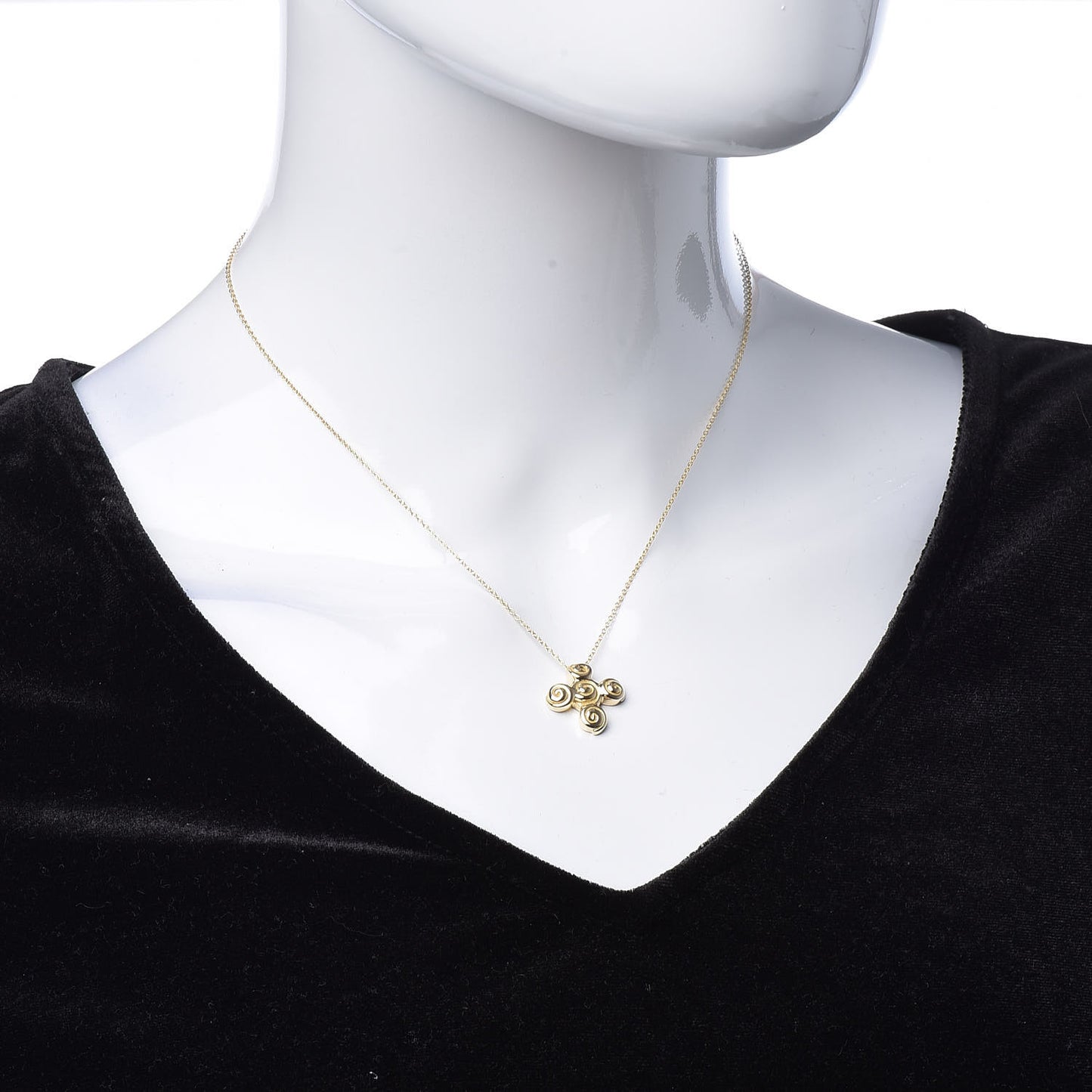 18K Yellow Gold Spiro Swirl Cross Pendant Necklace