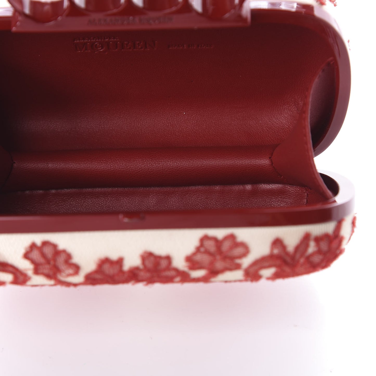 Lace Rose Knuckle Duster Box Clutch Red Nude