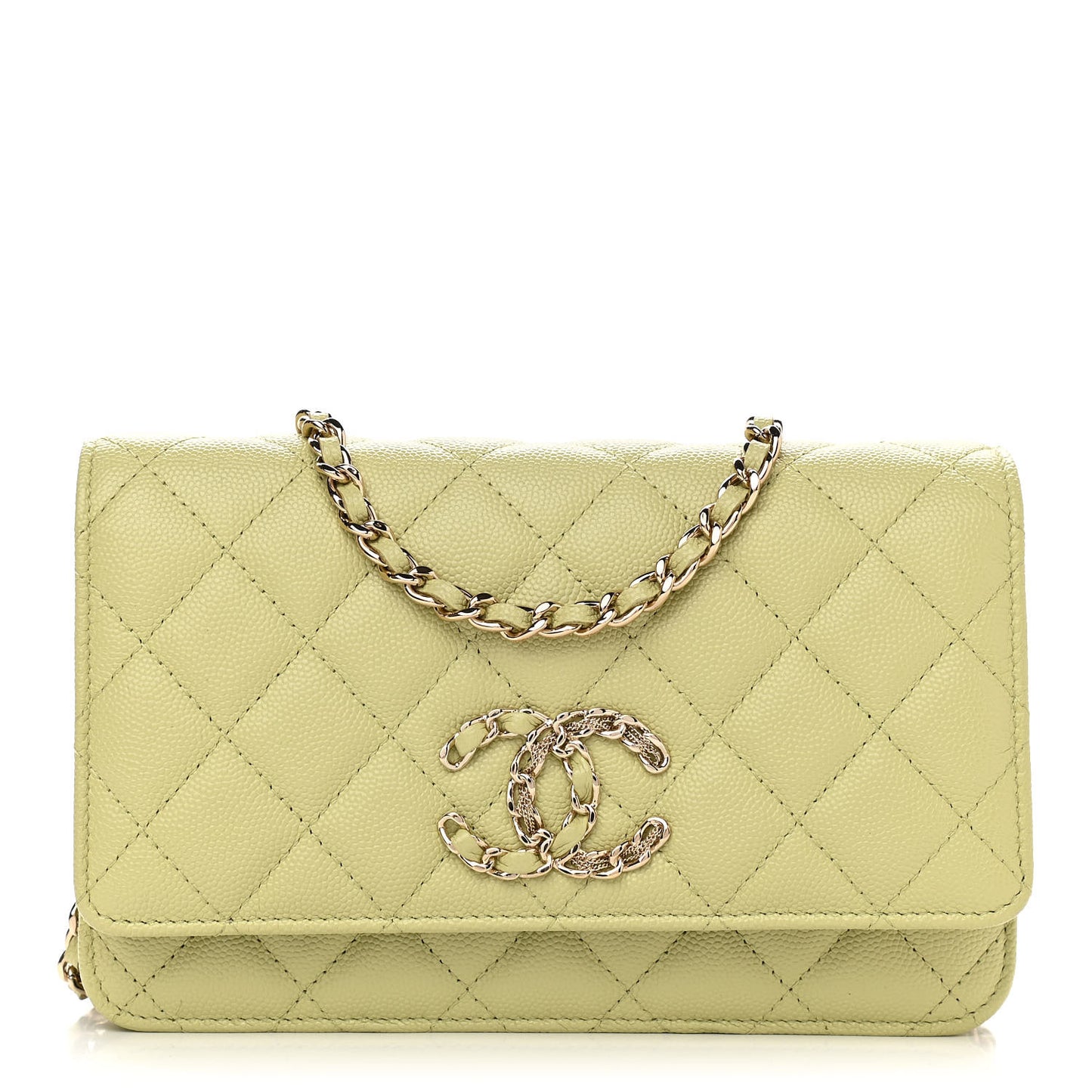 Caviar Quilted French New Wave Chain CC Wallet On Chain WOC Light Green