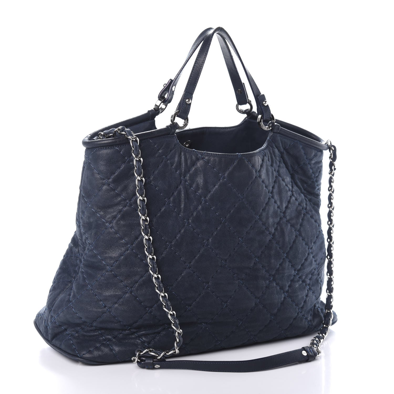 Chanel Iridescent Calfskin Quilted Large Sea Hit Tote Navy 4 of 11