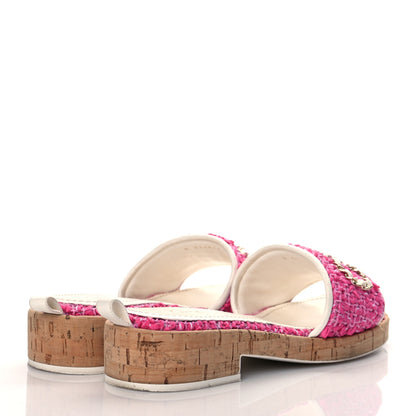 Chanel Tweed Cork Mule Sandal 39 Pink White 4 of 14