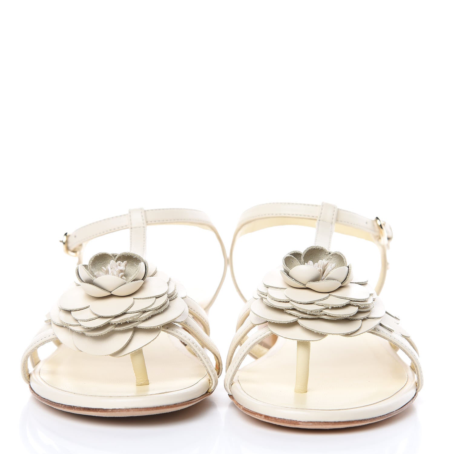 Chanel Calfskin Camellia Thong Sandals 36 Light Beige 2 of 8