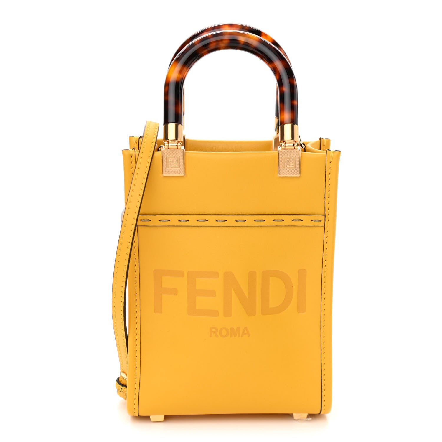 Fendi Vitello King Plexiglass Logo Embossed Mini Fendi Sunshine Shopper Tote Mimosa 1 of 10