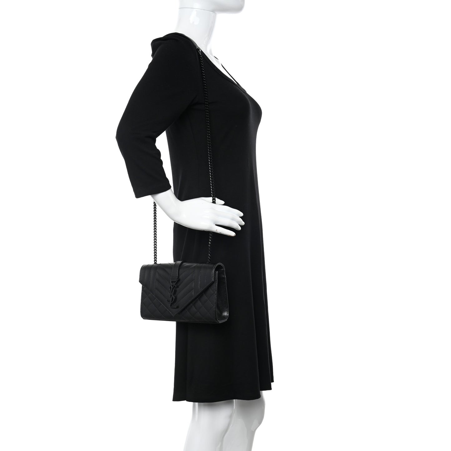 Grain De Poudre Textured Mixed Matelasse Triquilt Small Monogram Monochrome Satchel Black
