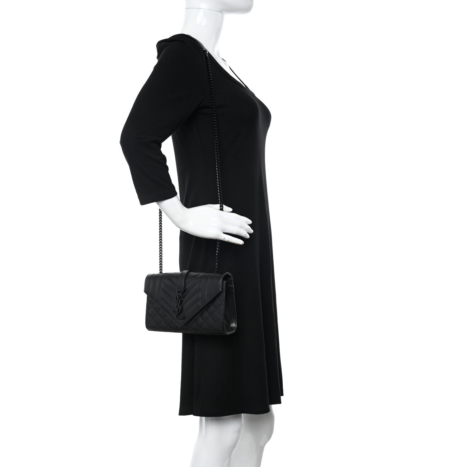 Saint Laurent Grain De Poudre Textured Mixed Matelasse Triquilt Small Monogram Monochrome Satchel Black 2 of 10