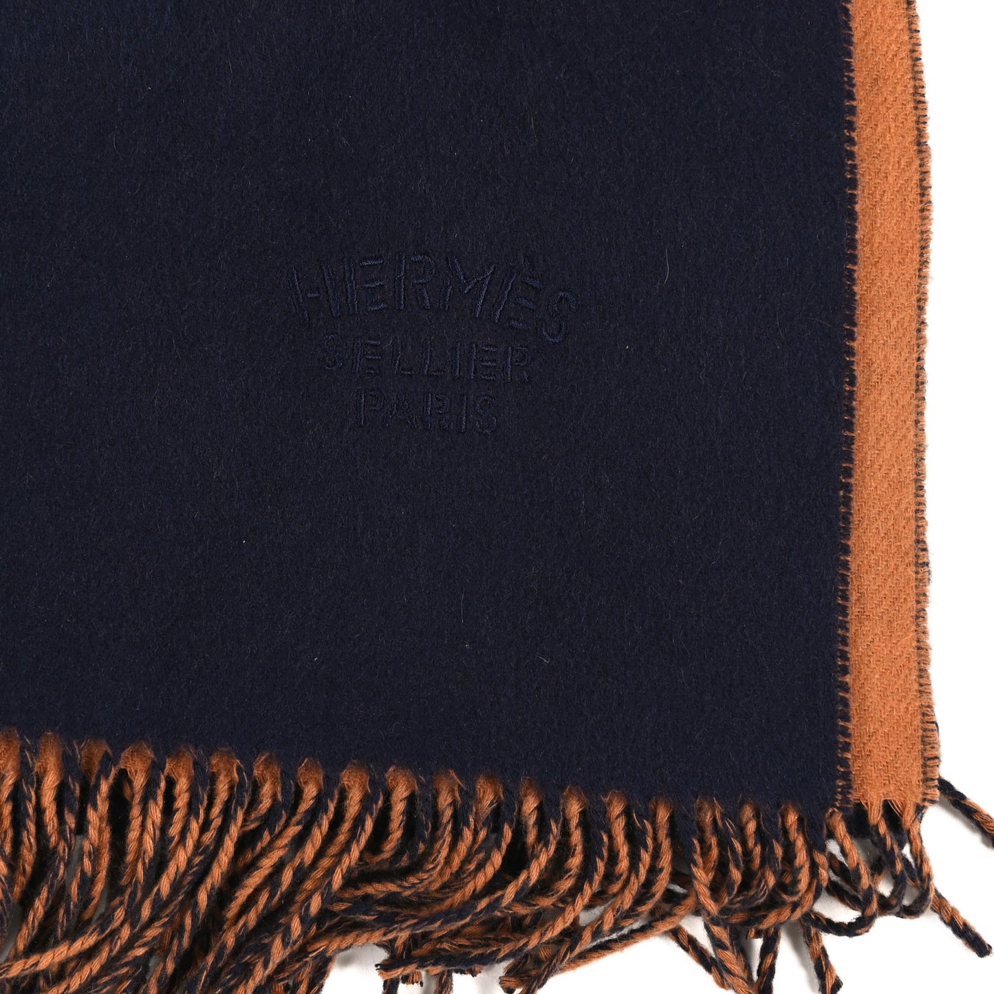 Cashmere Fringe Double Face Stole Marine Bronze