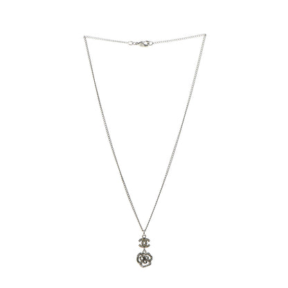Chanel Crystal CC Camellia Necklace Silver 3 of 8