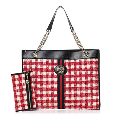 Gucci Tweed Check Large Rajah Chain Tote Black Red 1 of 10