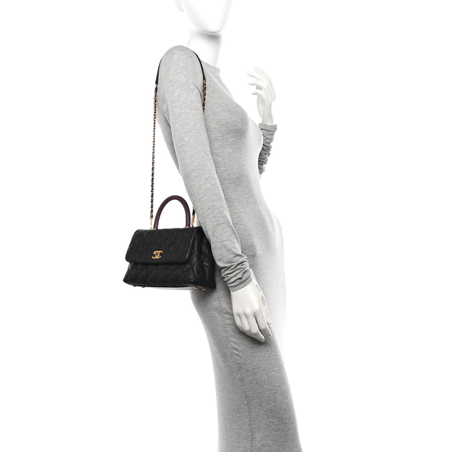 Caviar Lizard Quilted Mini Coco Handle Flap Black