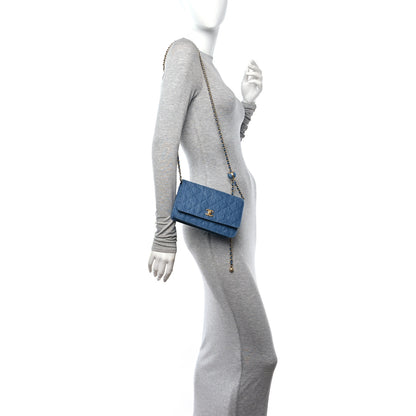 Chanel Denim Quilted CC Pearl Crush Wallet on Chain WOC Blue 2 of 11