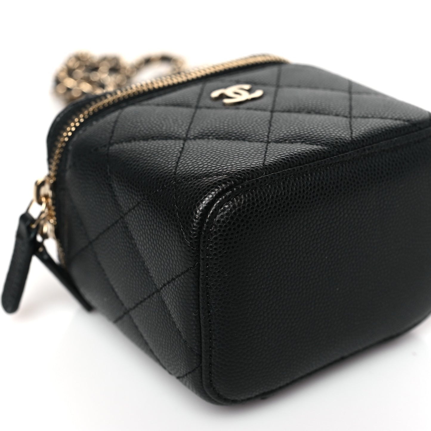 Caviar Quilted Mini Vanity Case With Chain Black