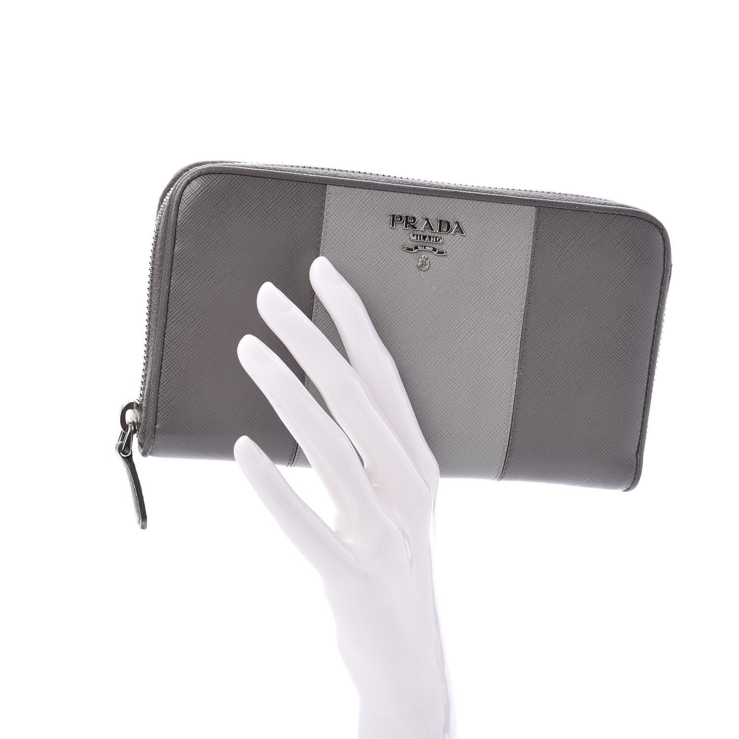 Saffiano Bi-Color Metal Zip Around Wallet Marmo Nube