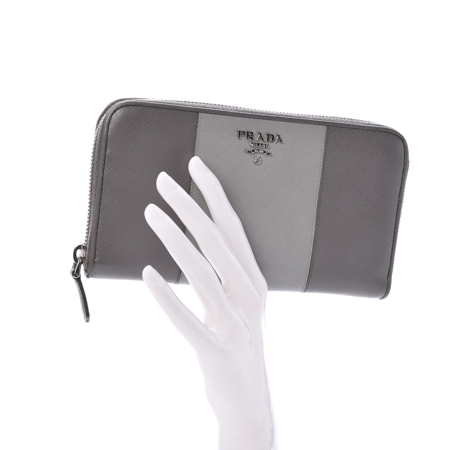 Prada Saffiano Bi-Color Metal Zip Around Wallet Marmo Nube 2 of 7