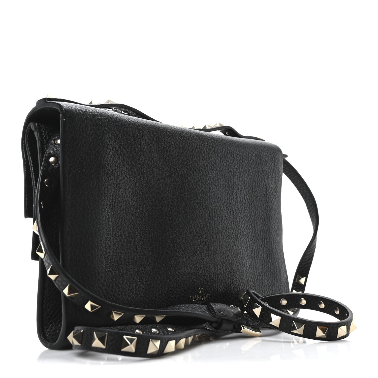 Valentino Garavani Grainy Calfskin Rockstud Double Flap Crossbody Bag Black 3 of 9