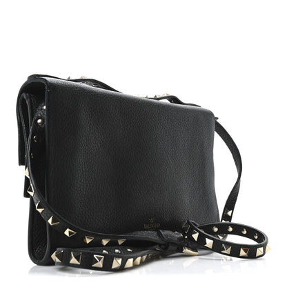 Valentino Garavani Grainy Calfskin Rockstud Double Flap Crossbody Bag Black 3 of 9
