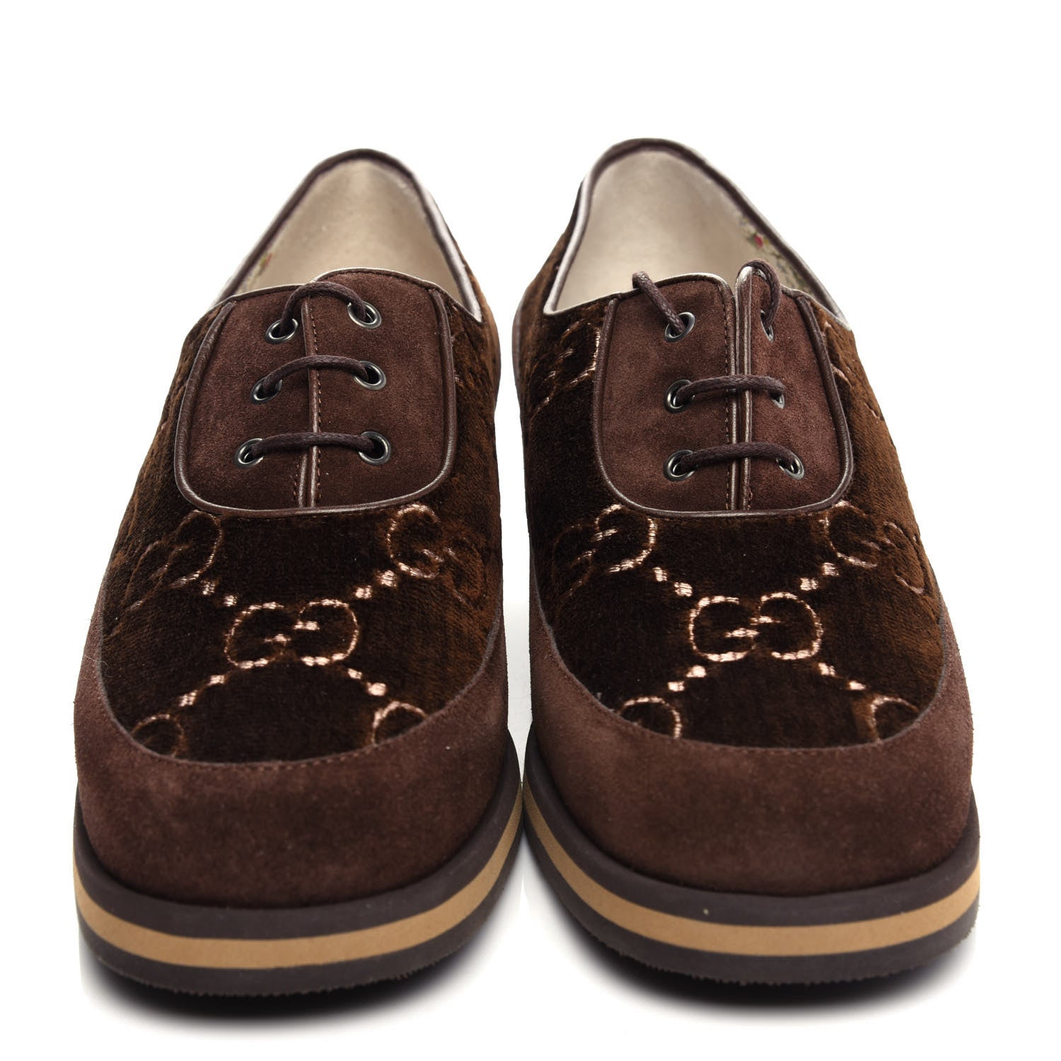 Gucci Velvet GG Monogram Thompson Derby Loafers 38 Vintage Cocoa Brown 5 of 11