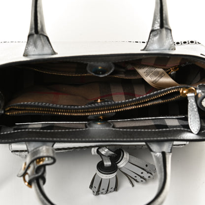 Burberry Metallic Calfskin Broguing Medium Banner Tote Silver 6 of 10