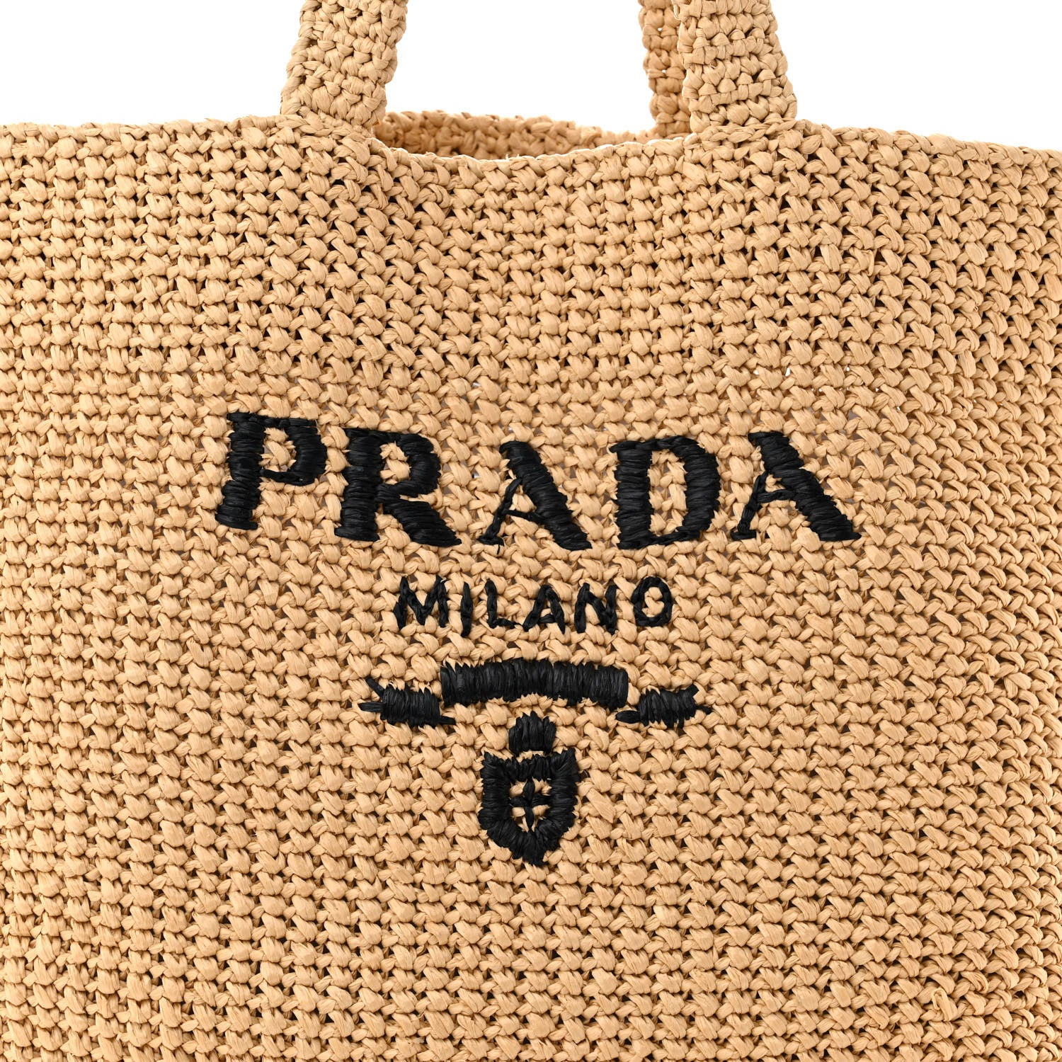 Prada Yarn Raffia Effect Crochet Embroidered Logo Tote Naturale 7 of 10