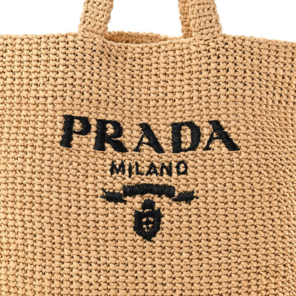 Prada Yarn Raffia Effect Crochet Embroidered Logo Tote Naturale 7 of 10