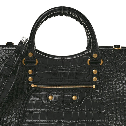 Balenciaga Shiny Supple Calfskin Crocodile Embossed Brass Hardware Neo Classic City Black 8 of 13