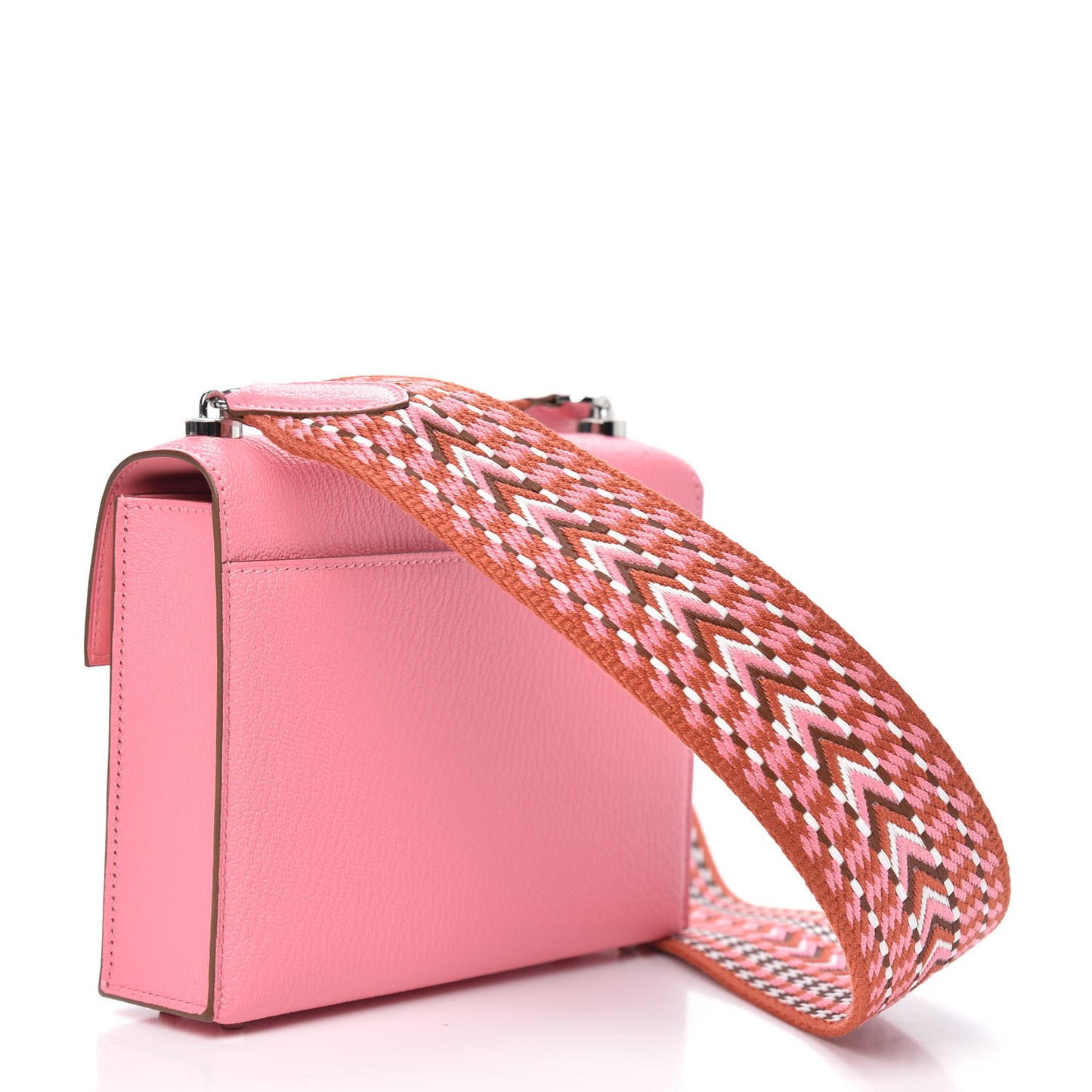 Chevre Mysore Mini Verrou Large Strap Bag Rose Confetti White