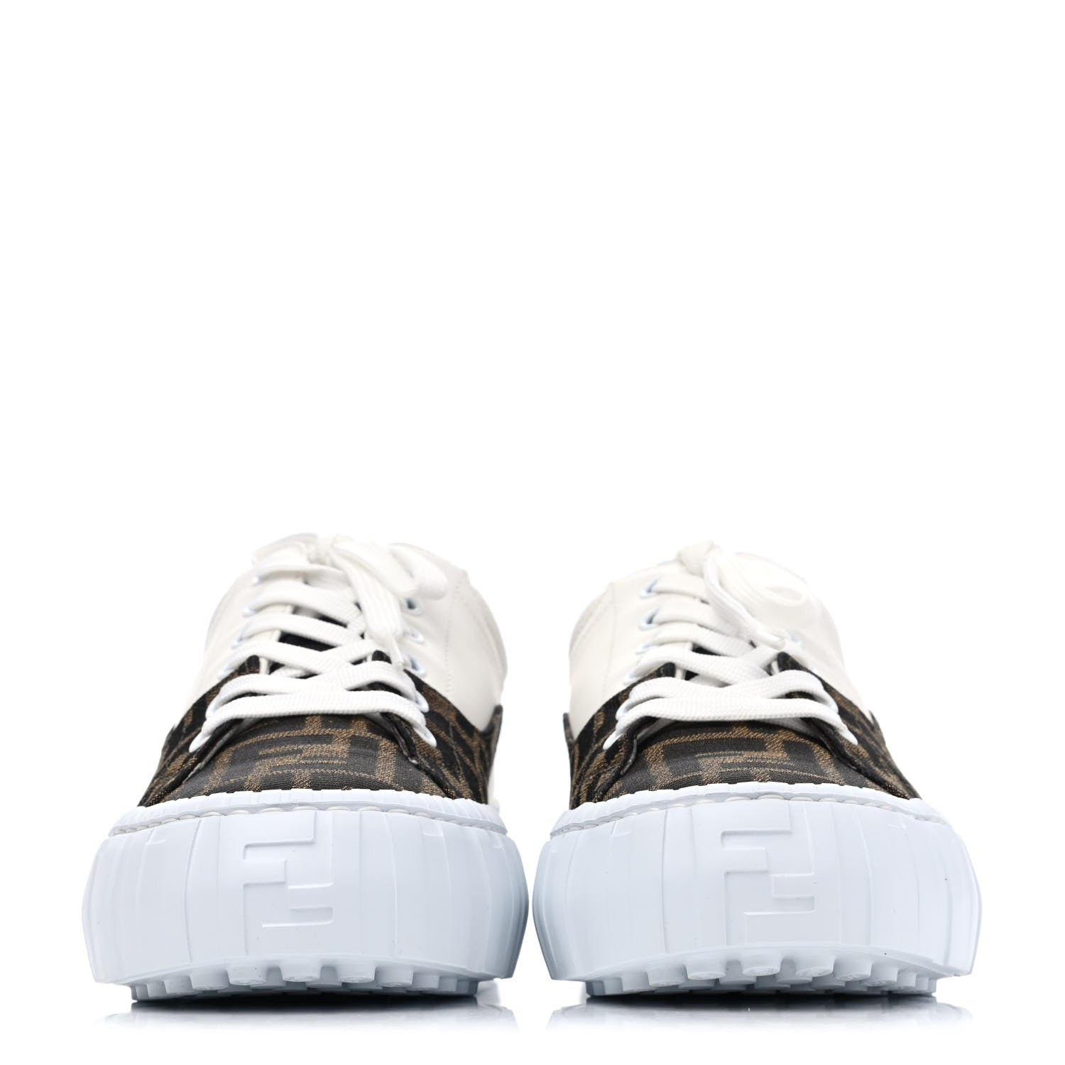 Fendi Fabric Jacquard Vitello Technical Fabric FF Womens Fendi Force Low Top Sneakers 38 Tobacco Black Ultrawhite White 2 of 4