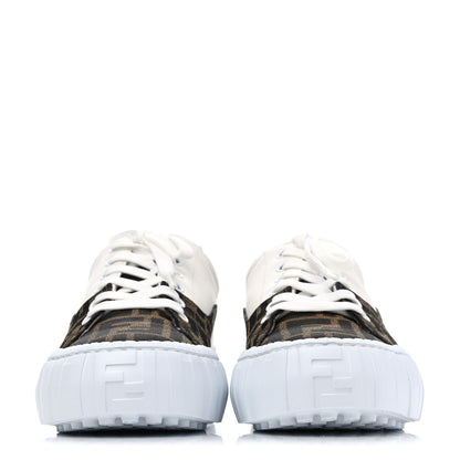 Fendi Fabric Jacquard Vitello Technical Fabric FF Womens Fendi Force Low Top Sneakers 38 Tobacco Black Ultrawhite White 2 of 4