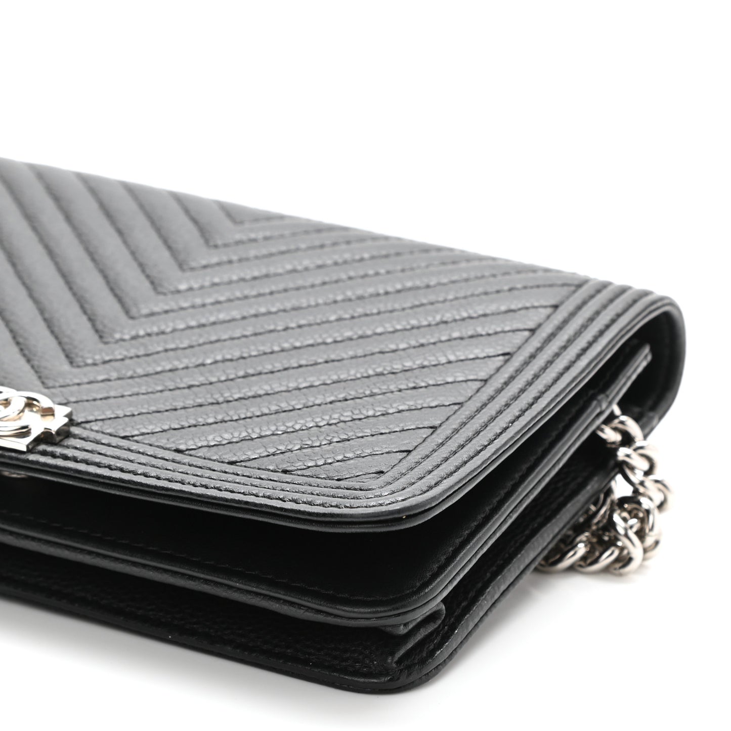 Caviar Chevron Quilted Boy Wallet On Chain WOC Black
