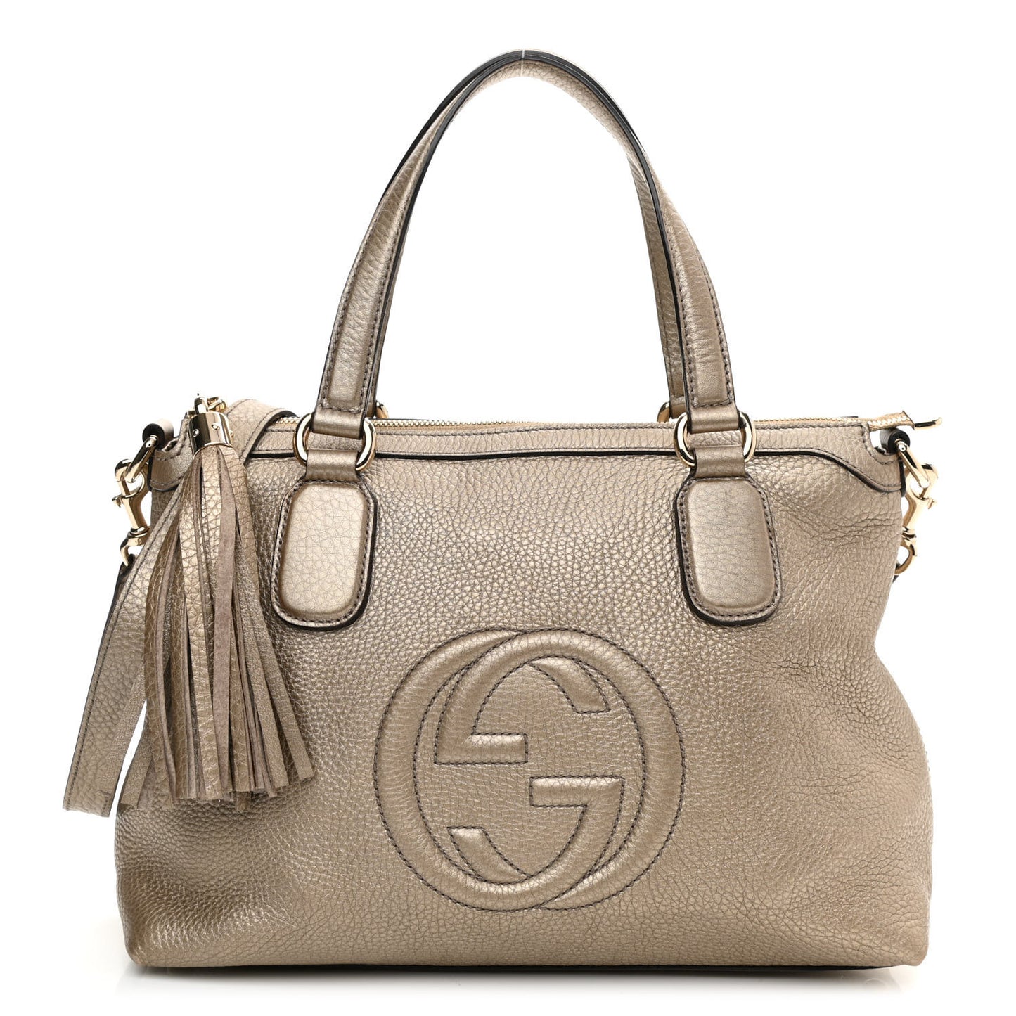 Metallic Cellarius Calfskin Small Soho Top Handle Satchel Golden Beige