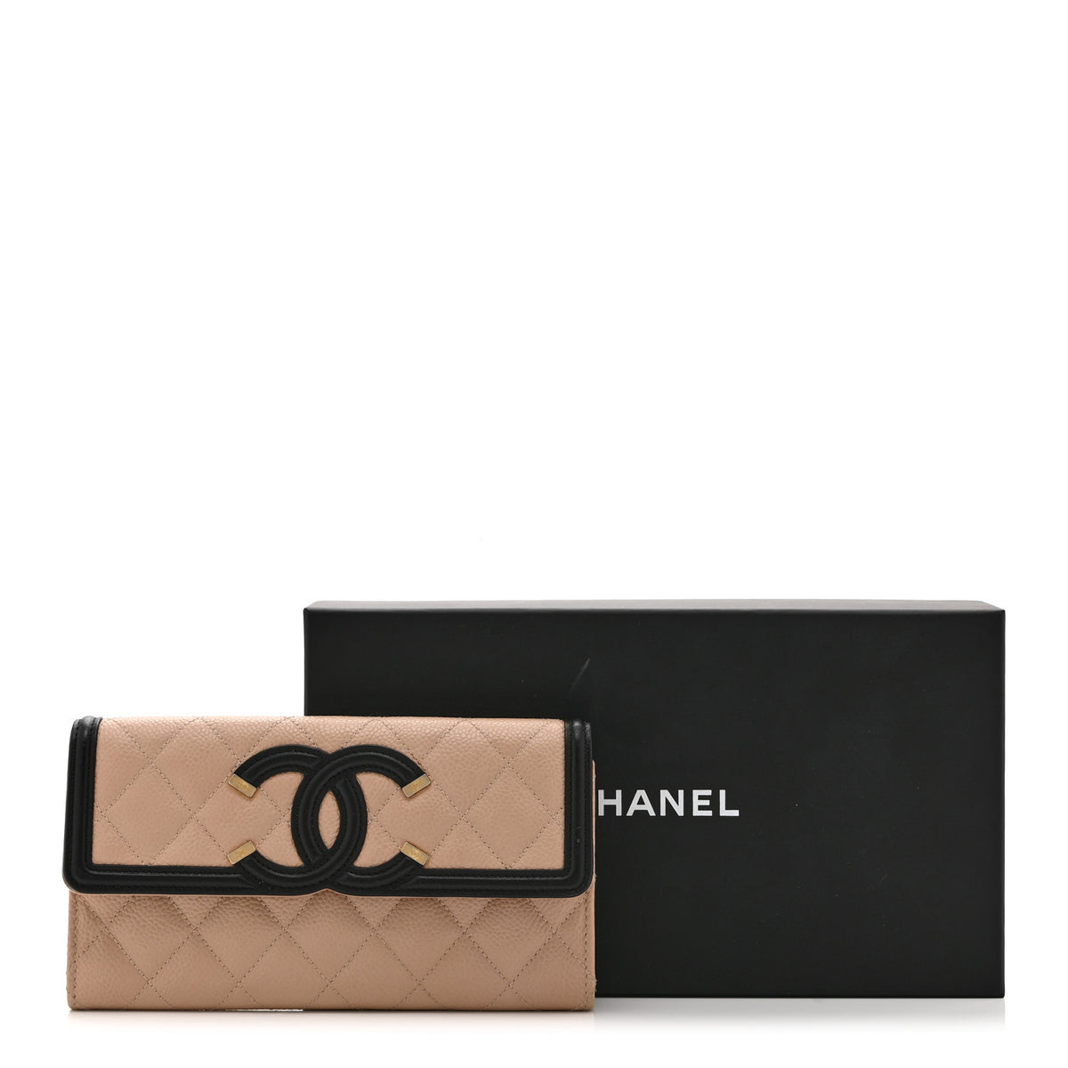 Chanel Caviar Quilted Filigree Large Gusset Flap Wallet Beige Black 12 of 12