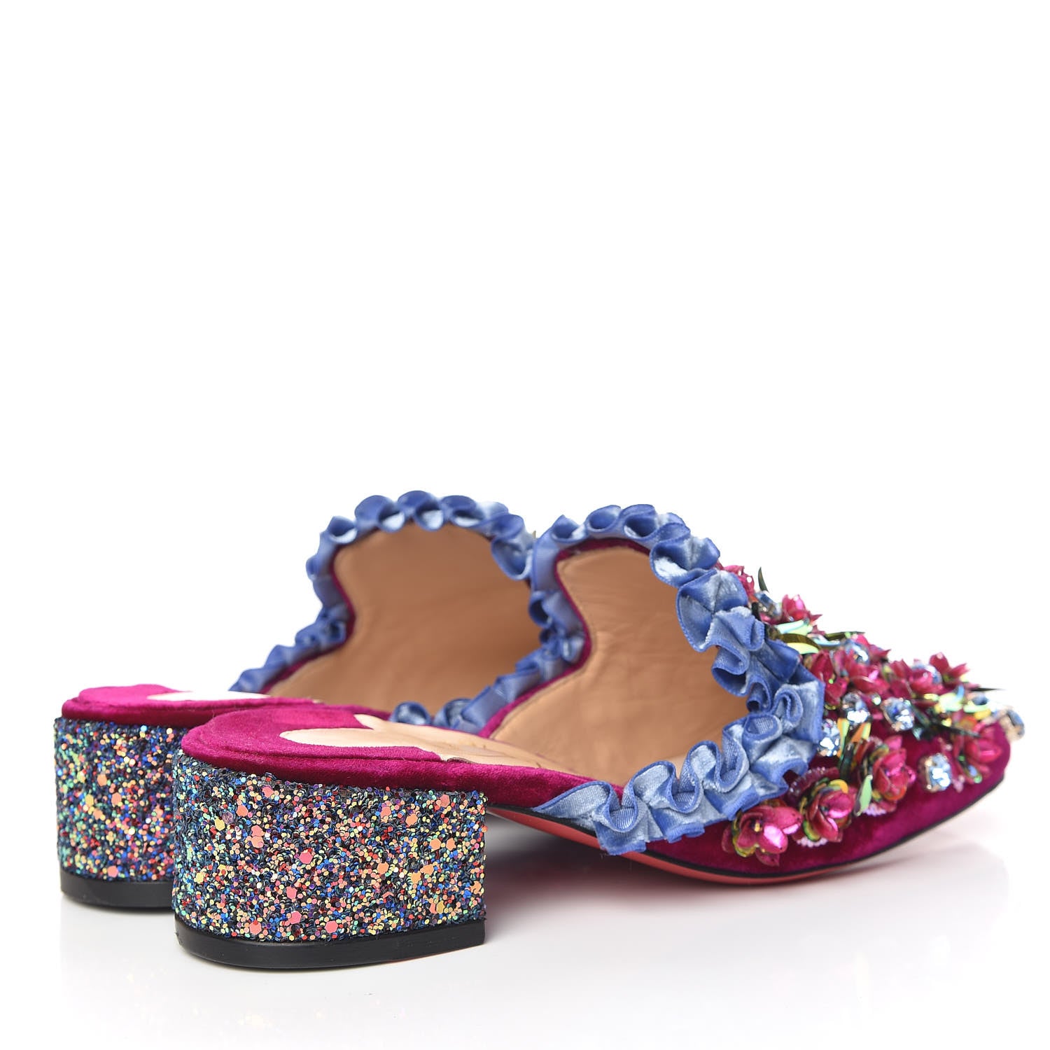 Christian Louboutin Velvet Glitter Babouchkaflor 35 Mule 36 Figue 4 of 9