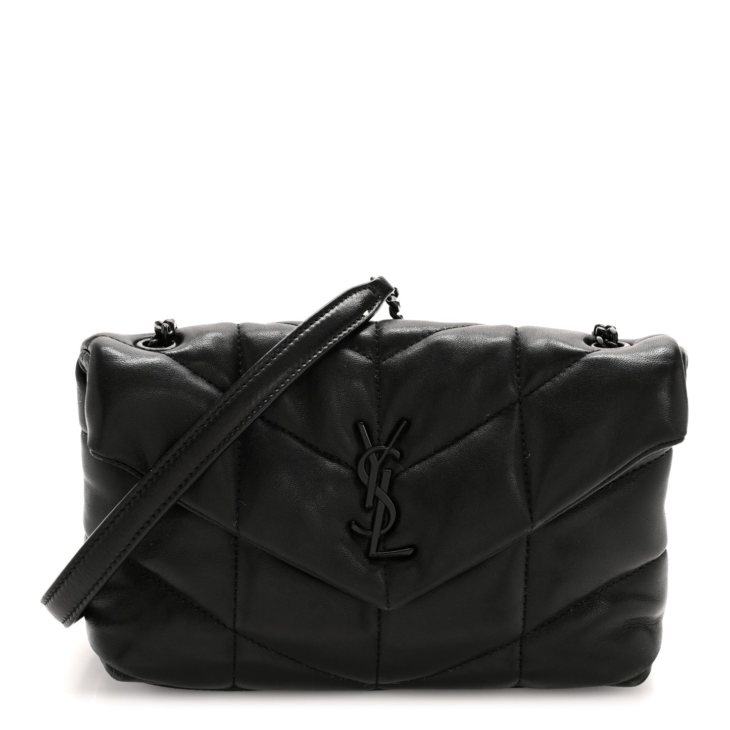 Lambskin Quilted Toy Loulou Puffer Monogram Monochrome Chain Satchel Black